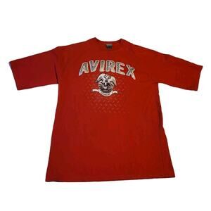 Vintage Avirex Men's T-Shirt Large 18/20 Red Puff Lettering Y2K Graphic Print